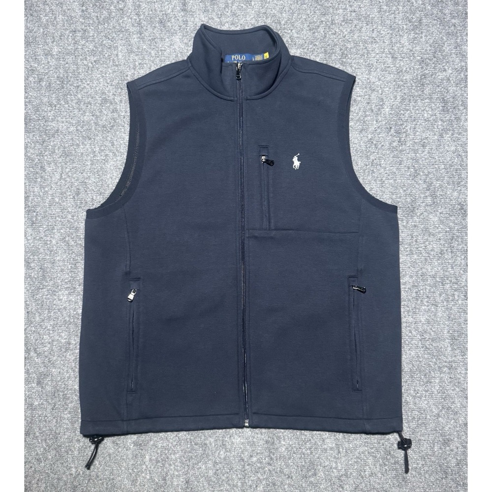 Polo Ralph Lauren Men Large Navy Full Zip Performance Vest Mock Neck Mesh Lined